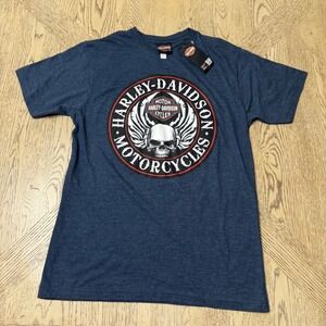 Harley Davidson Small Blue Grand Turk Skull Graphic T‎ Shirt Tee Motorcycle